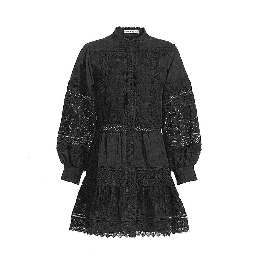 Alice + Olivia Cailin Black Eyelet Mini Dress
